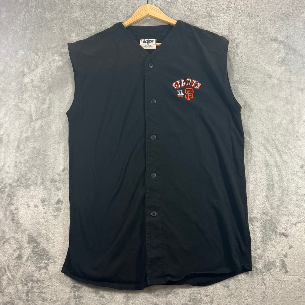 SF GIANTS Lee Sport Baseball Jersey Mens Medium Black Sleeveless Button Up